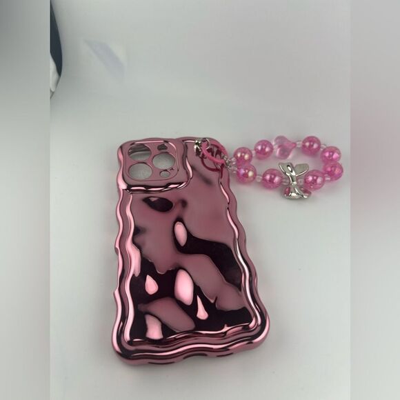 Glossy Pink Wave Case with Beaded Handle for iPhone 15 Pro Max - Picture 7 of 7